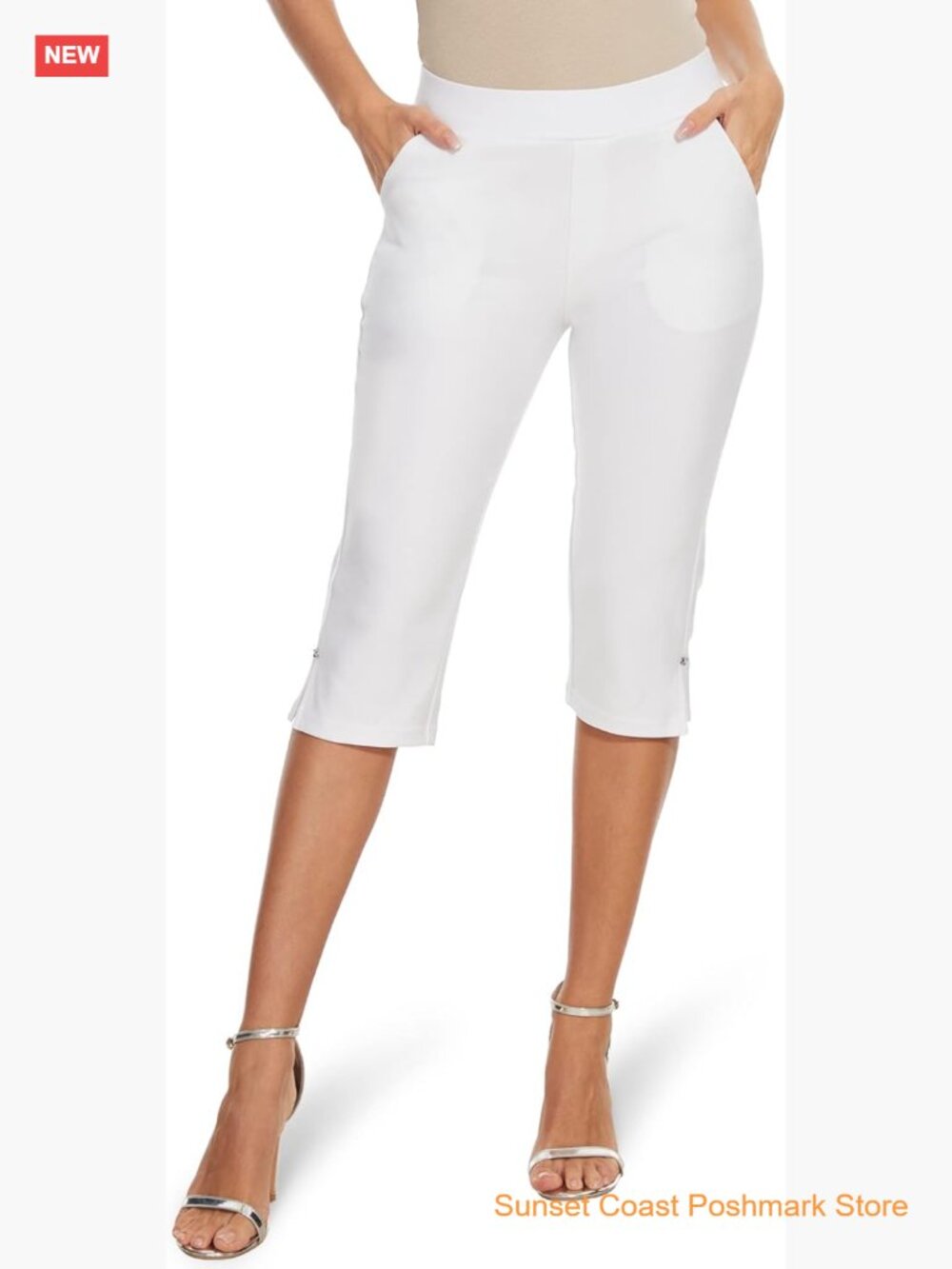 Capri Pants for Women Casual Summer Pull On Stretch High Waisted Crop Work